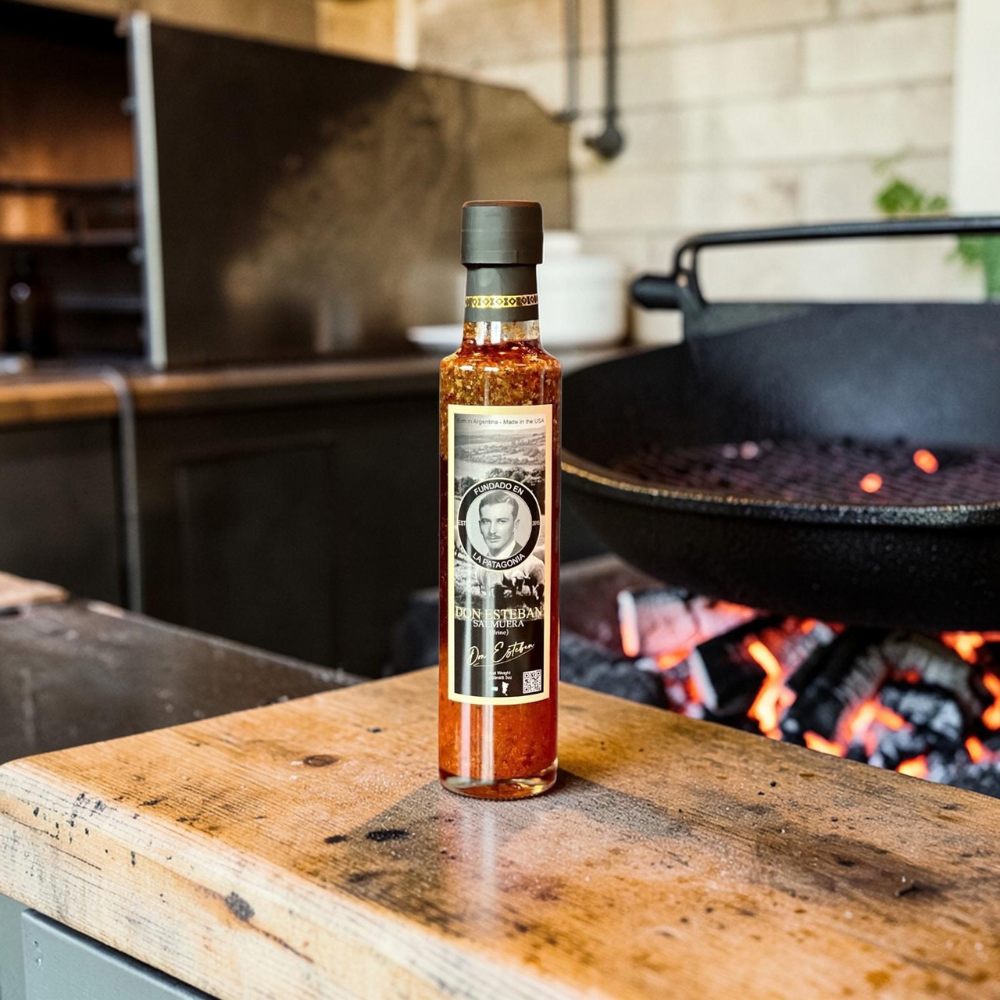 Basting steak with Don Esteban Salmuera on the grill