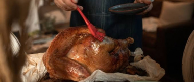 Basting roasted chicken with Don Esteban salmuera